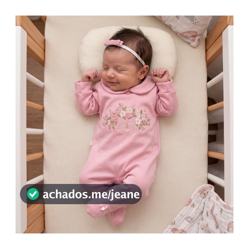 Macacão Manga Longa Bebê Menina P 100% Algodão Estampado em Bordado Luxo