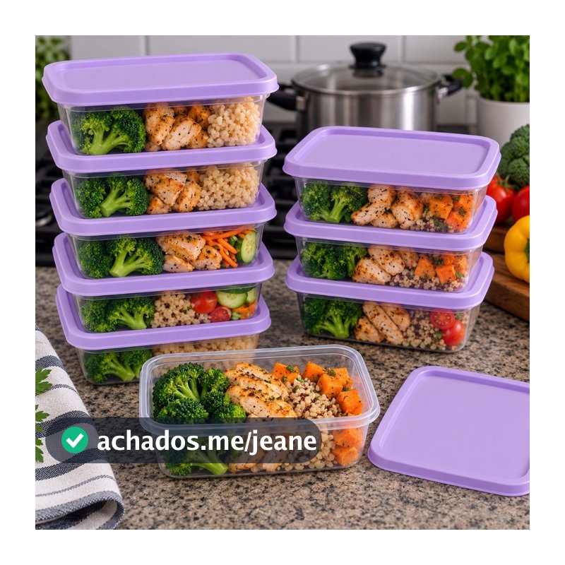 Kit Potes 500ml com Tampa Marmita Fit Plástico Transparente Freezer Microondas Armazenar Alimentos