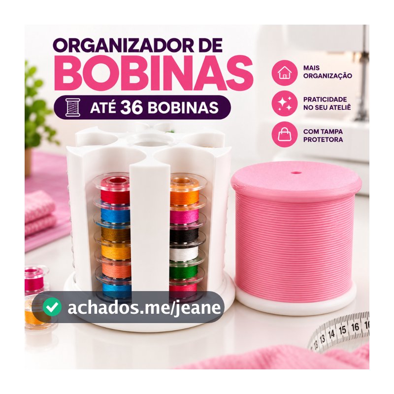 Organizador de Bobinas Costura 36 Carretéis com Tampa Rosqueável Porta Bobinas