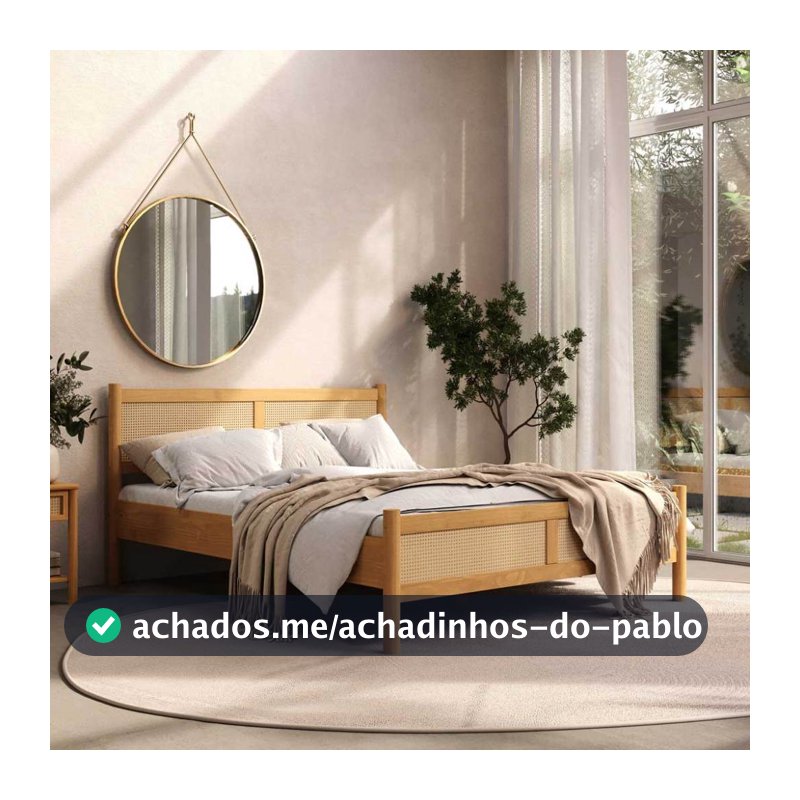 Cama Queen Rattan Madeira Maciça 200 x 160 cm Freijó Cefira