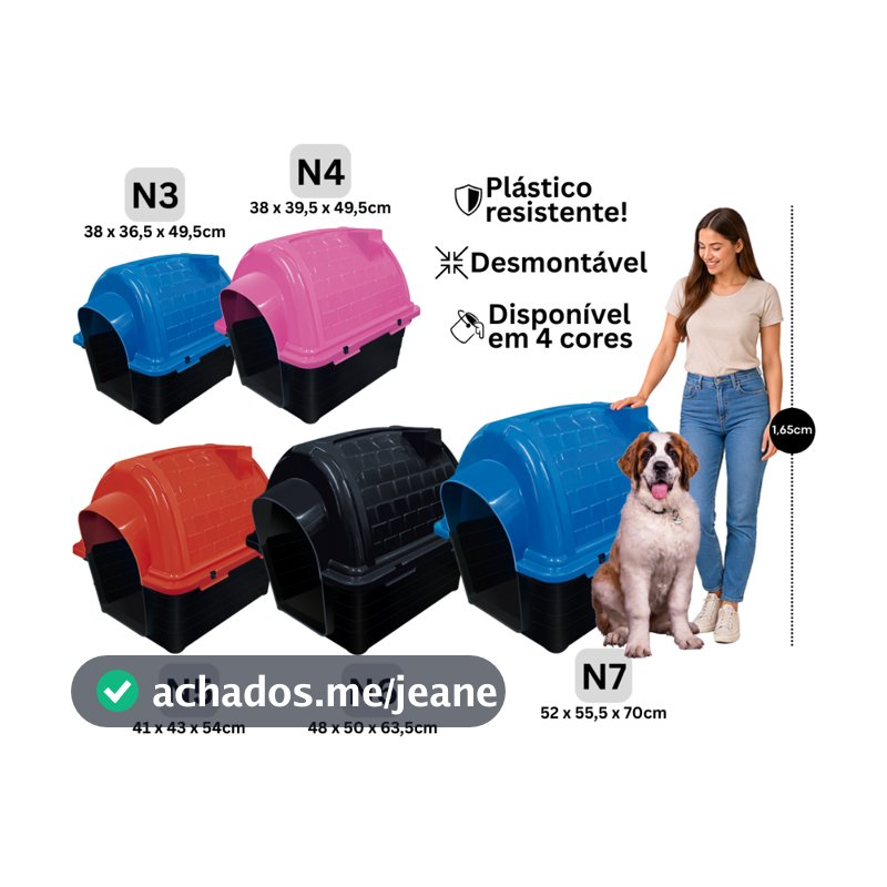 Casa Casinha Plástica Desmontável para Cães Cachorro Resistente Vários Tamanhos Números 3 ao 7