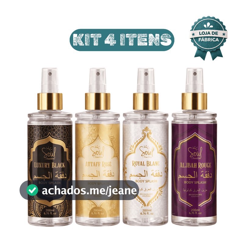 Kit 4 Body Splash Árabe Importado Luxury Attaff Rose Royal Blanc Allibah Rouge Perfumes