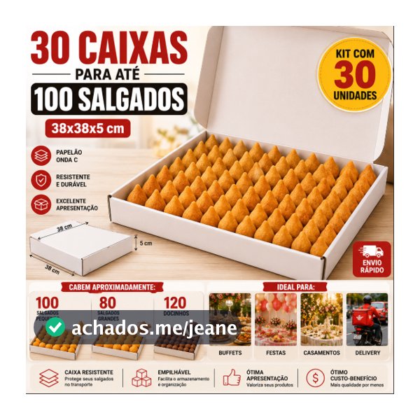 30 Caixas Doces/Salgados (100 Unid) 38x38x5 Embalagem Festa/Delivery/Atacado