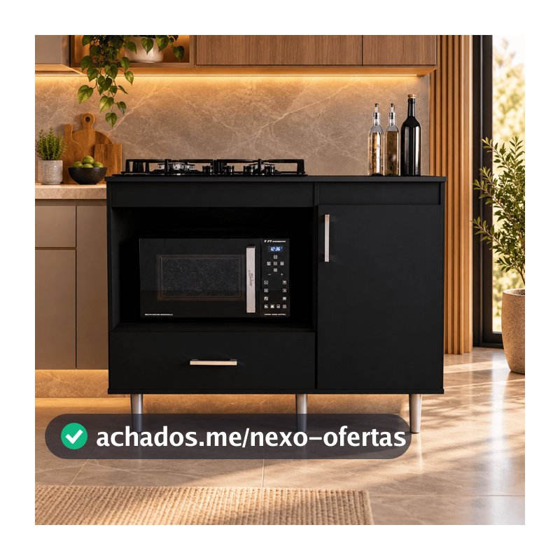 Balcão Para Cooktop 1,05m 5 Bocas 1 Nicho Com 1 Porta E Gaveta Turim Lojas Movelove
