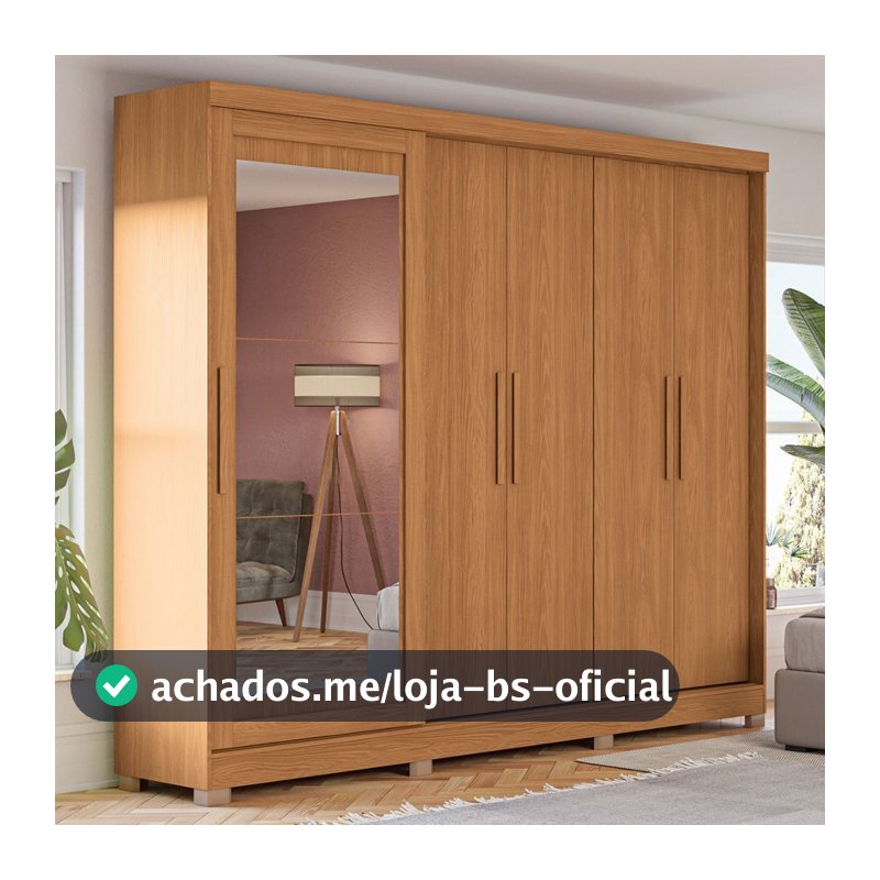 Guarda-Roupa Casal 5 Portas 4 Gavetas com Espelho Canela - Kappesberg