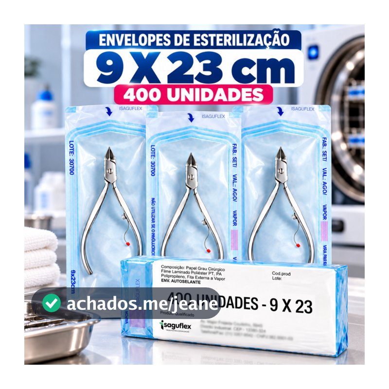 Kit 400 unidades Envelope Esterilização Alicate  Cuticula Autoclave 9x23 cm Manicure Pedicure