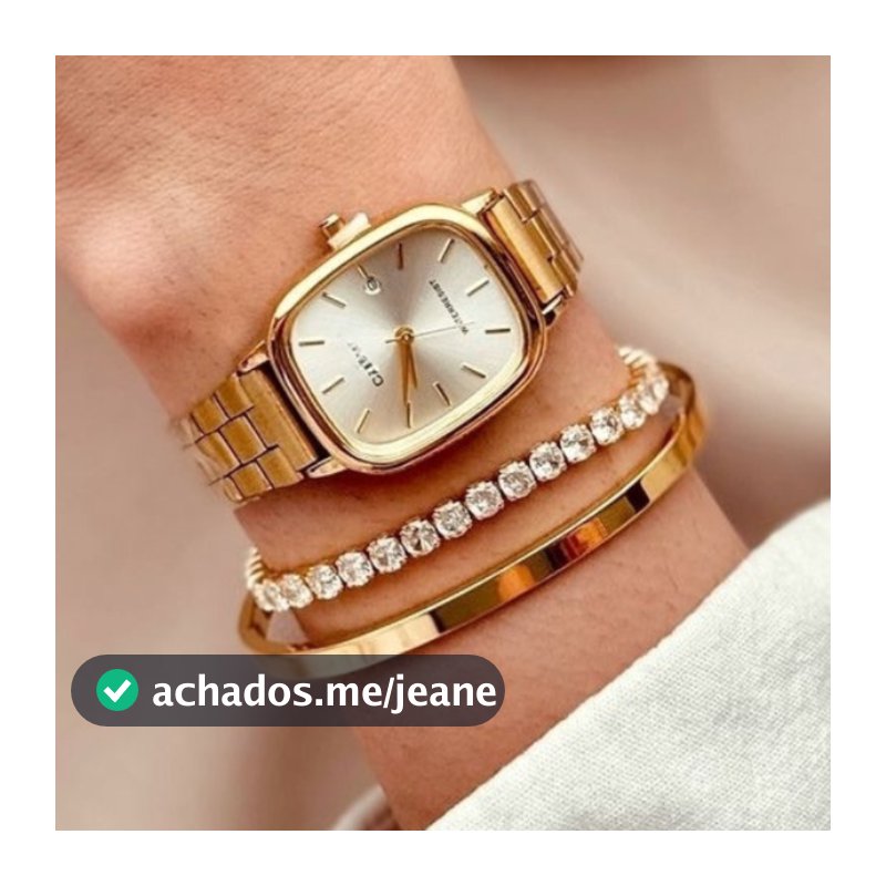 3 Peças Conjunto Relógio Feminino Bracelete Pulseira Aço Inoxidável Dourado Resistente aÁgua relogio