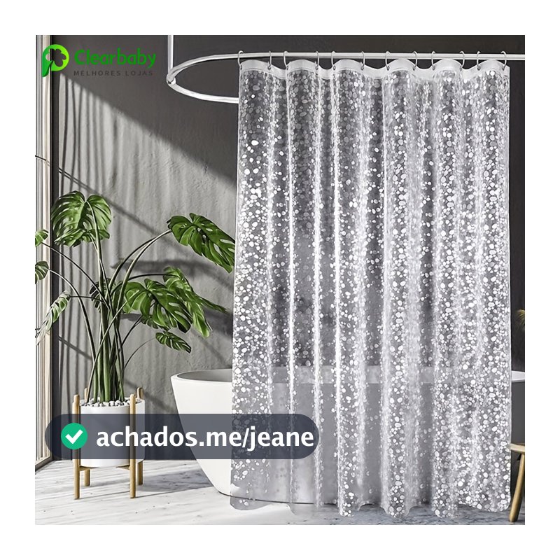 3D Cortina de Banheiro Extra Grossa com Janela Transparente Impermeável Ganchos Incluídos