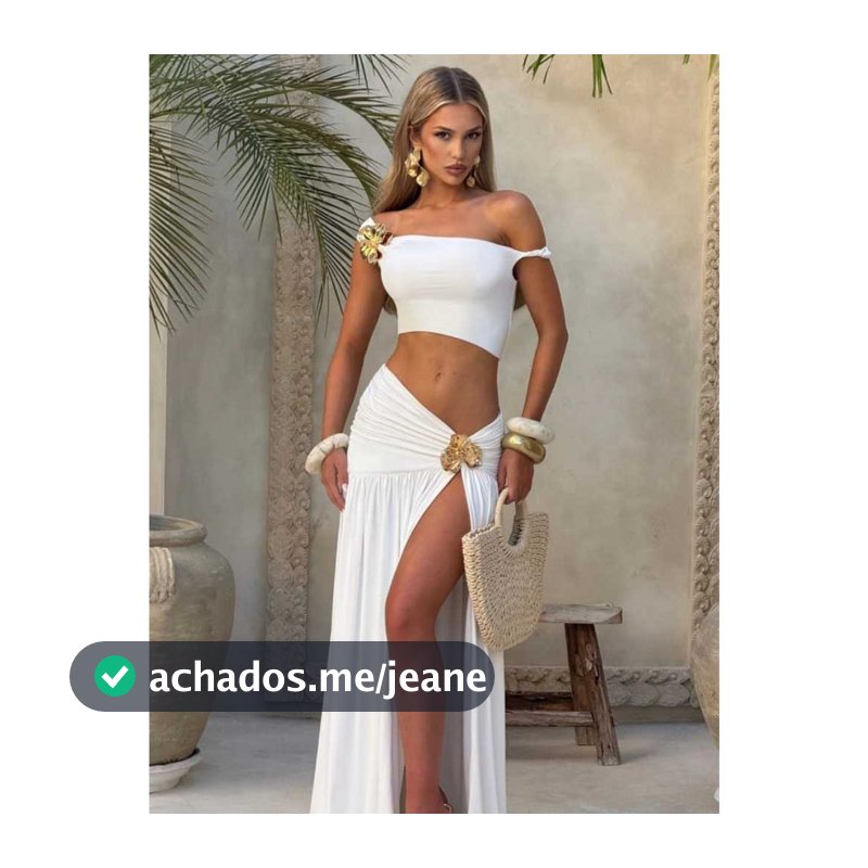 Conjunto Longo Para Mulheres Detalhe Flor Em Metal Cropped Top Com Alça Assimétrica Sem mangas Com Bojo Saia Longa