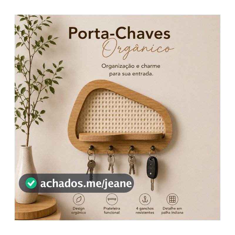 Porta Chaves Orgânico Decorativo com Prateleira e Palha Indiana
