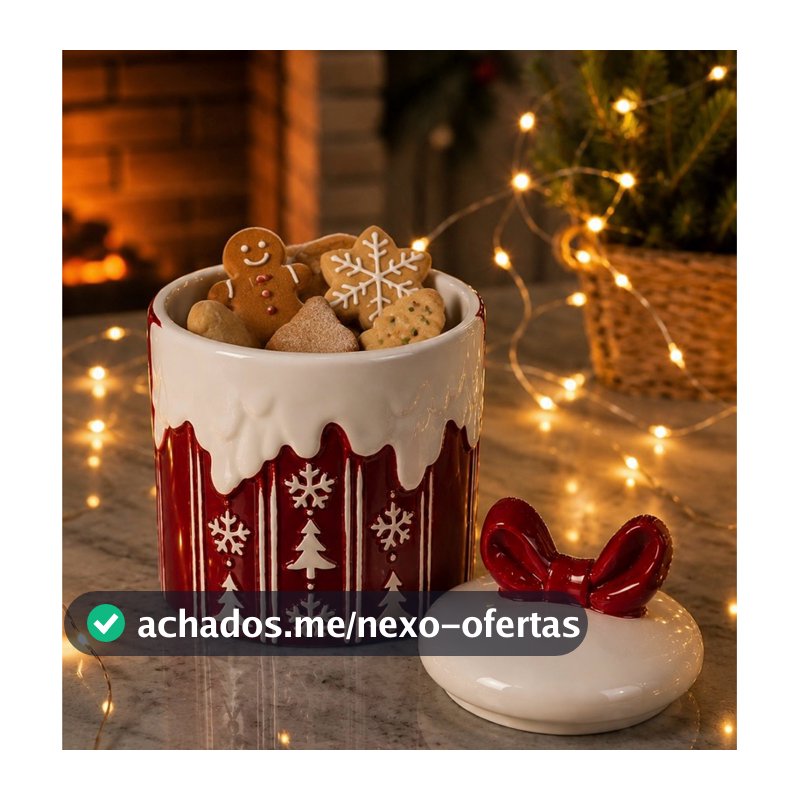 Pote Natalino para Biscoitos em Porcelana com Tampa – 11 x 15 cm