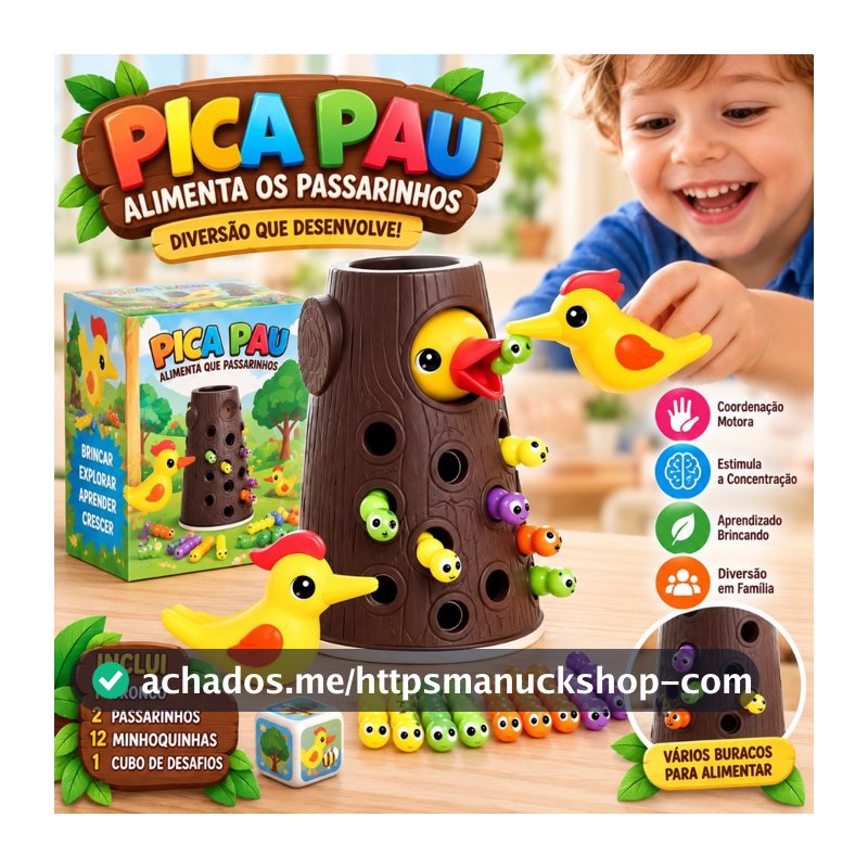 Brinquedo Pica Pau Magnético Pega Minhocas Montessori