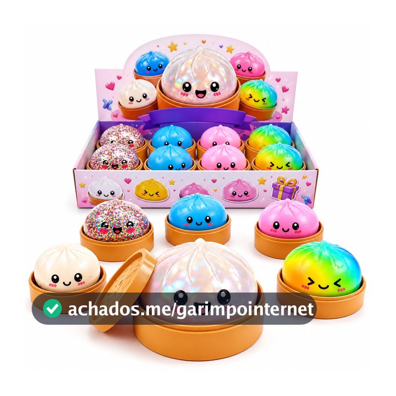 Glitter Dumpling Squishy com Caixa  Brinquedo Sensorial de Apertar Alívio de Estresse para Crianças