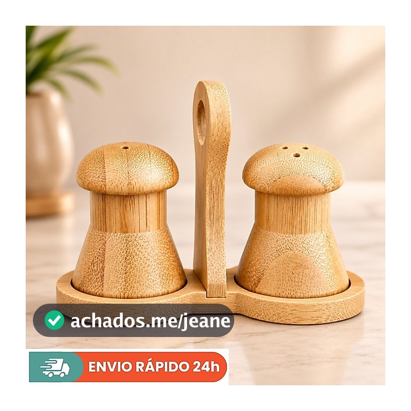 Kit Saleiro e Pimenteiro de Mesa em Bambu – Porta Temperos Moderno Elegante para Cozinha Farmhouse