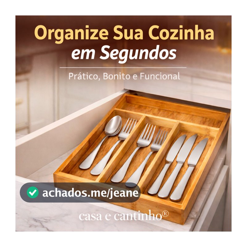 Porta Talheres MDF + Bambu Organizador com Divisórias Para Gaveta