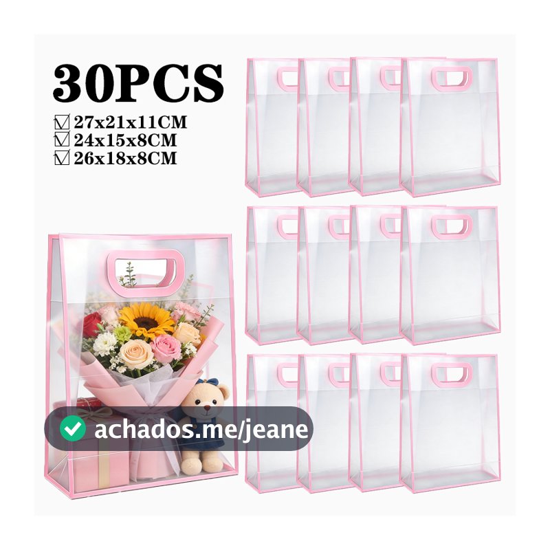 10/20/30 PCS sacola plástica transparente para presente de aniversário, casamento, doces, sacola de compras ecológica