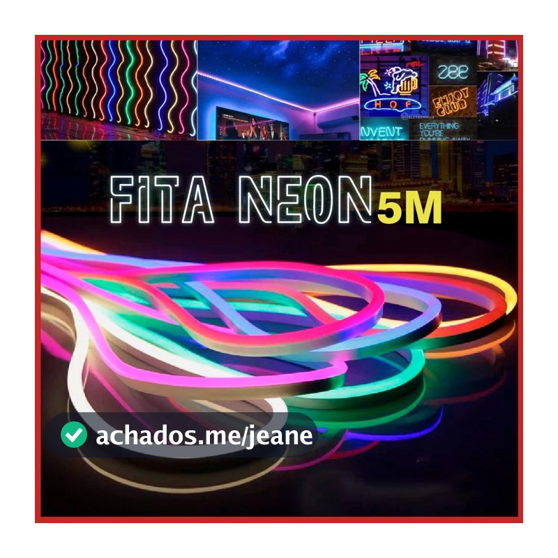 Fita de LED Mangueira Neon 5 Metros IP65 Flexível Com ou Sem Fonte | 8 Cores