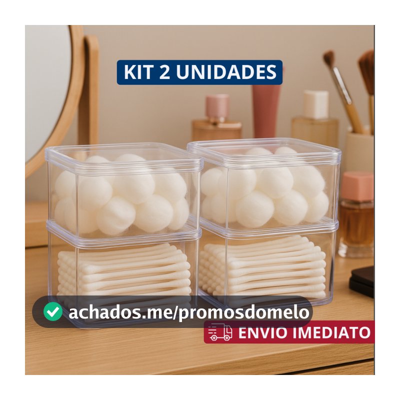 Porta Cotonetes E Algodão Com Tampa De Acrílico Maquiagens Elásticos Organizador Duplo