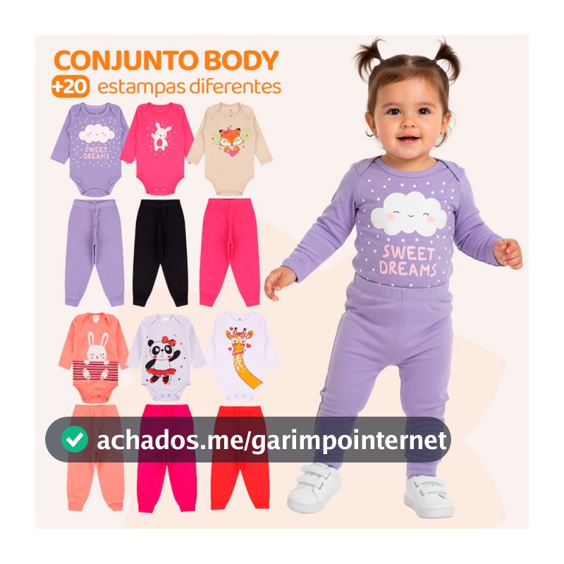 Kit 8 Peças de Roupas para Bebê Menina (4 Body Longo + 4 Calça Mijão)Kit 4 Conjunto Body + Calça Roupa Infantil Bebê