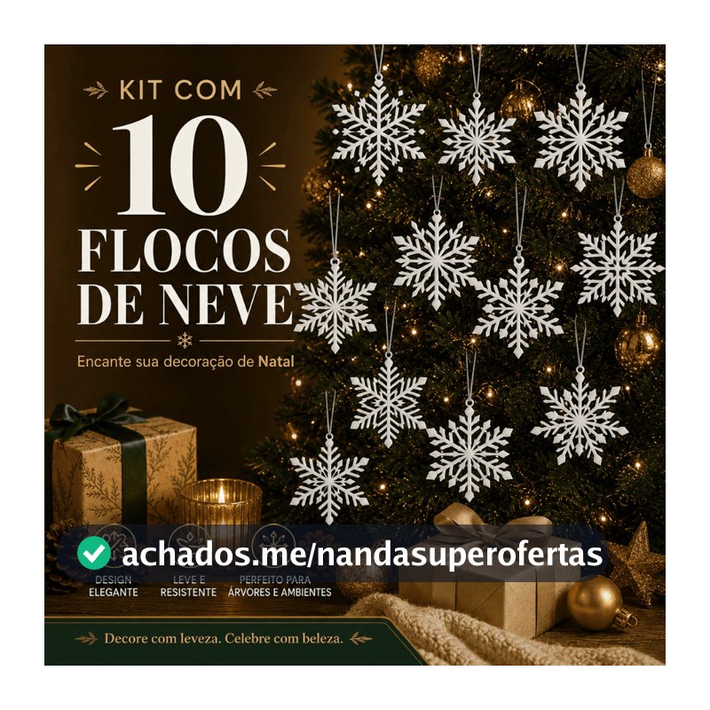 Kit 5/10 Flocos De Neve Enfeite Pendente Decoração Para Árvore De Natal Premium