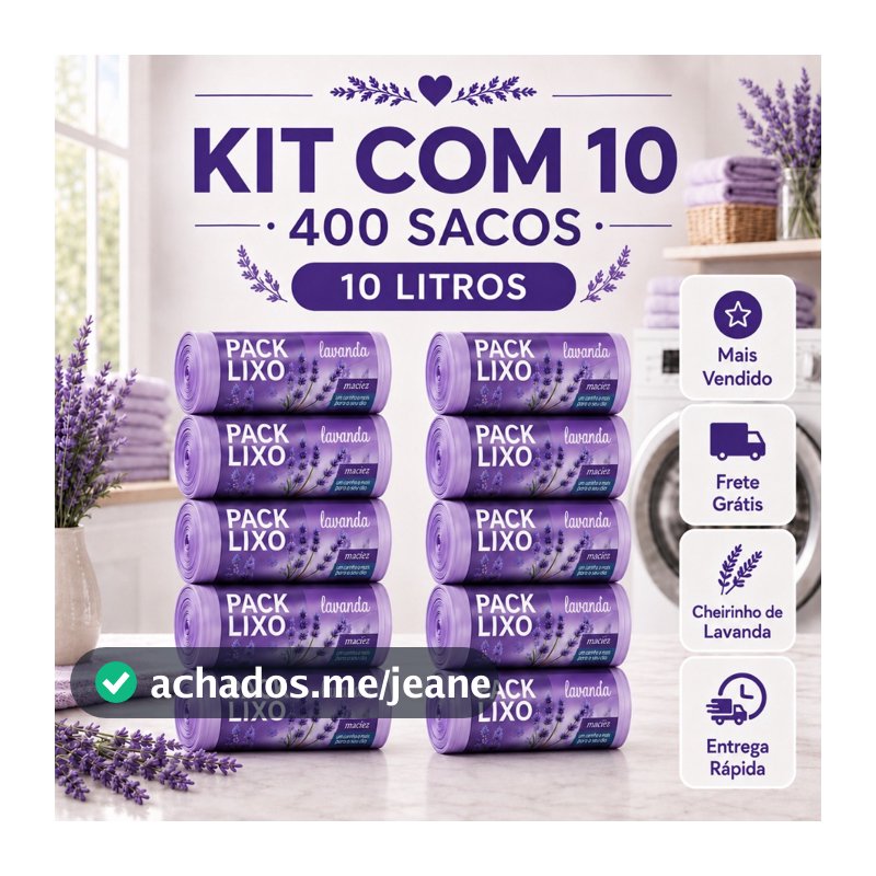 Kit 10 Sacos de Lixo Perfumados Lavanda Rolos Econômico 400 Sacos Pia e Banheiro Neutraliza Odores