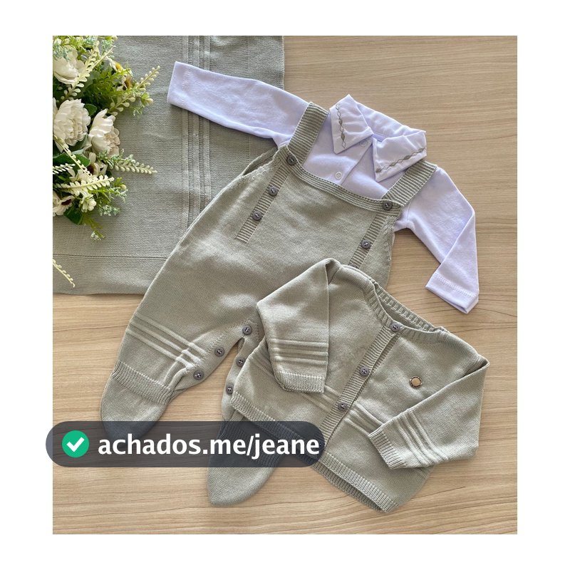 Saída Maternidade de menino cinza Jose 4 peças tricot