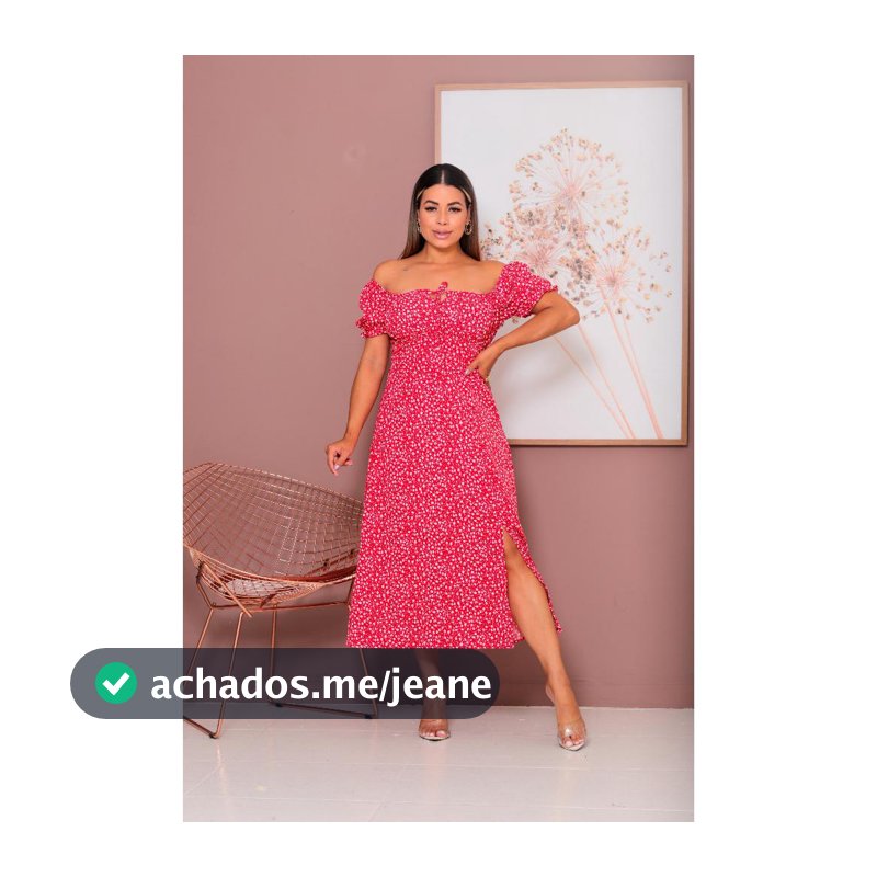 Vestido Feminino Midi com Manga Princesa com forro e Fenda na Frente Elegância - Moda Casual