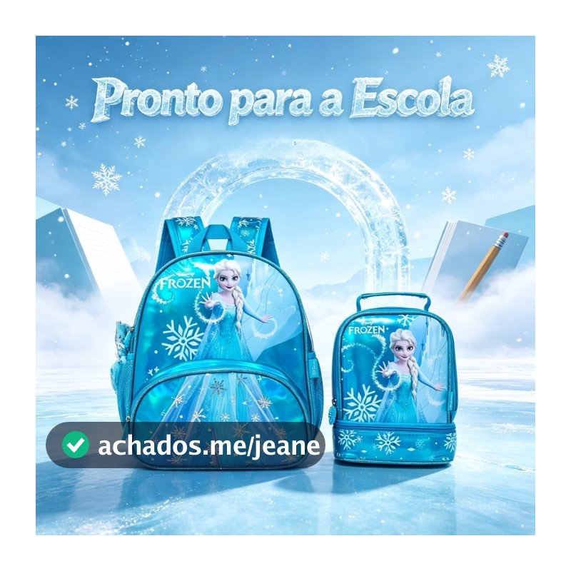 Kit Escolar Elsa Frozen Mochila Espaçosa Lancheira Disney Infantil Pré-Escolar