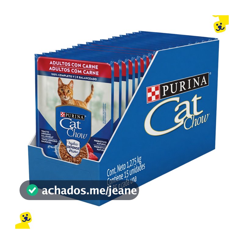 Kit 15 Sachê Cat Chow Gatos Adultos Ração Úmida Carne 80g