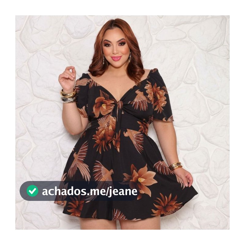 Vestido Macaquinho Gode Plus Size Com Manga E Amarração no Decote Vestido com Shorts por Baixo