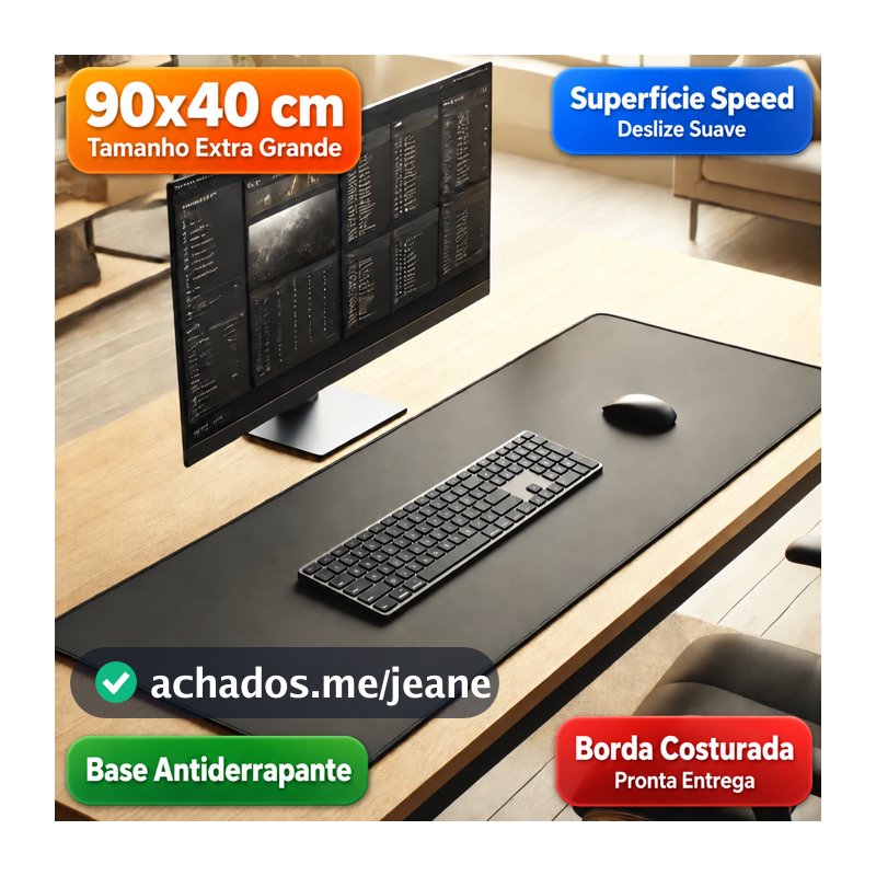 Mouse Pad Preto Gamer Extra Grande 90x40cm Preto Speed Liso