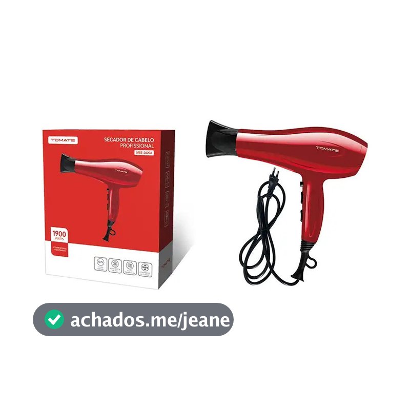 Secador de Cabelo Profissional Tomate 2000W - Potente, Secagem Rápida e Eficiente para Salão e Uso Doméstico 110V.220V