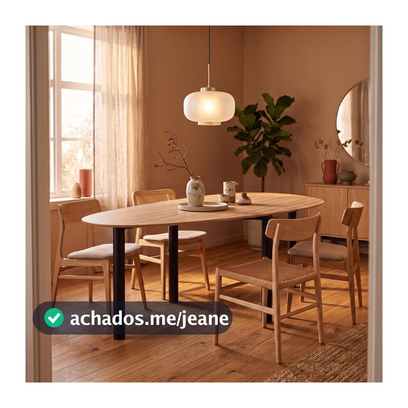 Mesa de Jantar 6 Lugares Oval Orgânica Moderna Lâmina Madeira Sala de Jantar Mesa Decorativa Design Elegante
