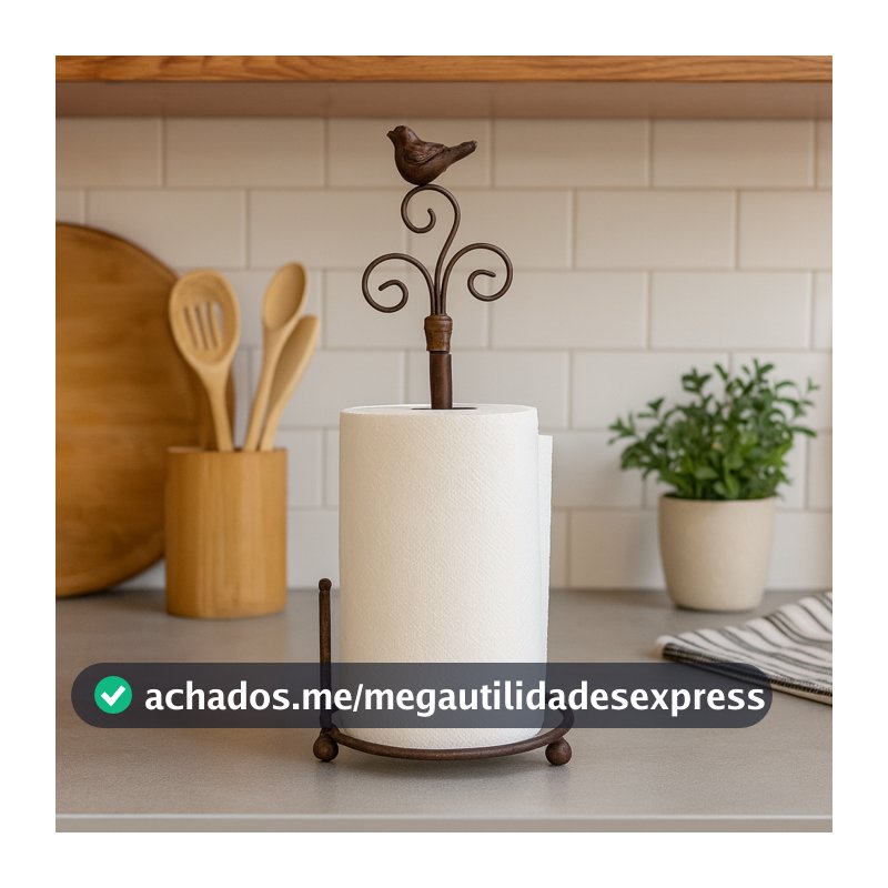 Porta Papel Toalha Arabesco Ferro Rústico Passarinho Suporte Decorativo para Cozinha Farmhouse