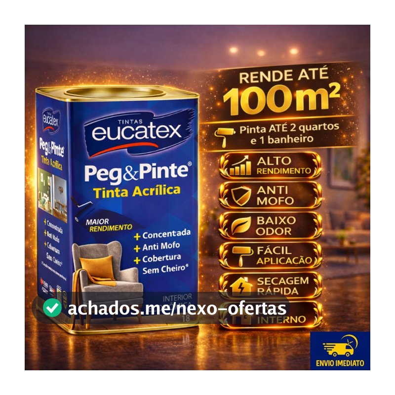 Tinta para parede Interna Econômica Anti Mofo Sem Cheiro Peg e Pinte Acrílica 18 Litros Eucatex