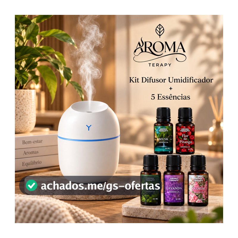 Kit de Umidificador Aromatizador +5 Essências | Difusor de Ambient + Essências Aromatizantes 20ml