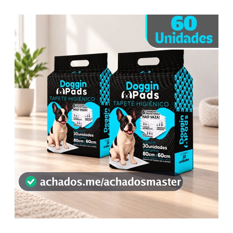 Kit 2 Tapete Higiênico para Cachorro Doggin Pads 80 x 60 cm - 60 Unidades