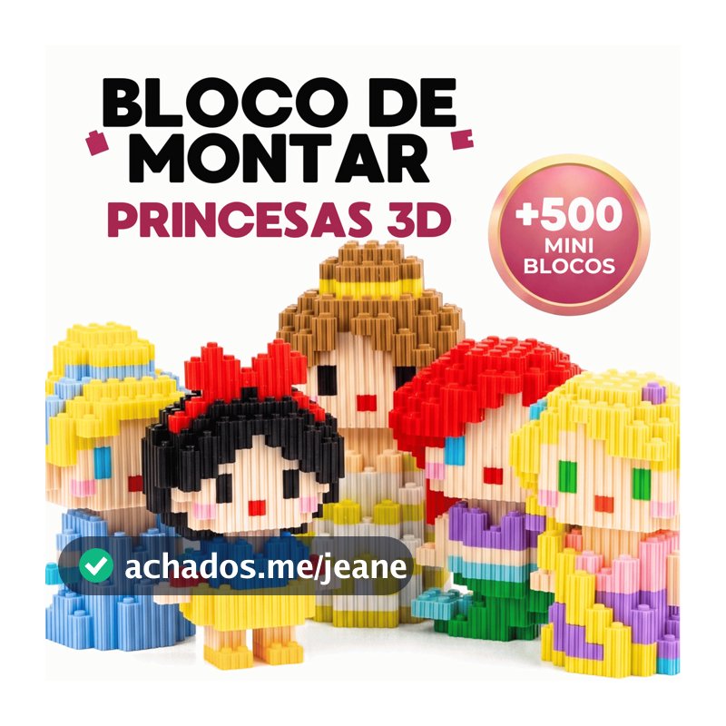 Bloco de Montar Princesas 3D Mini Blocos 500+ Peças com Manual