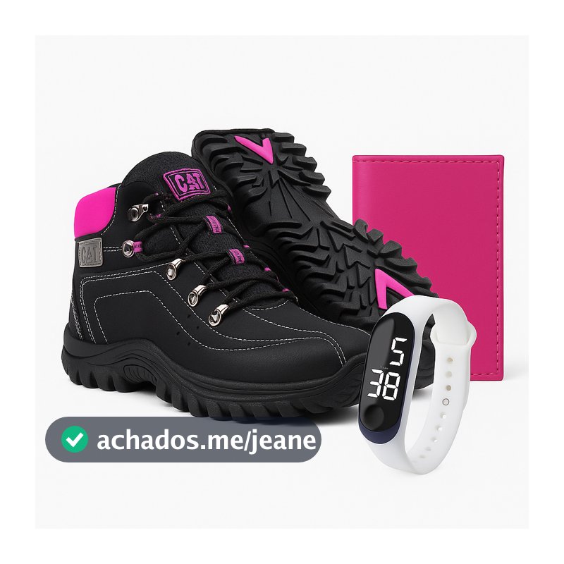 Bota Feminina Caterpillar Em Lona + Chaveiro Rosa