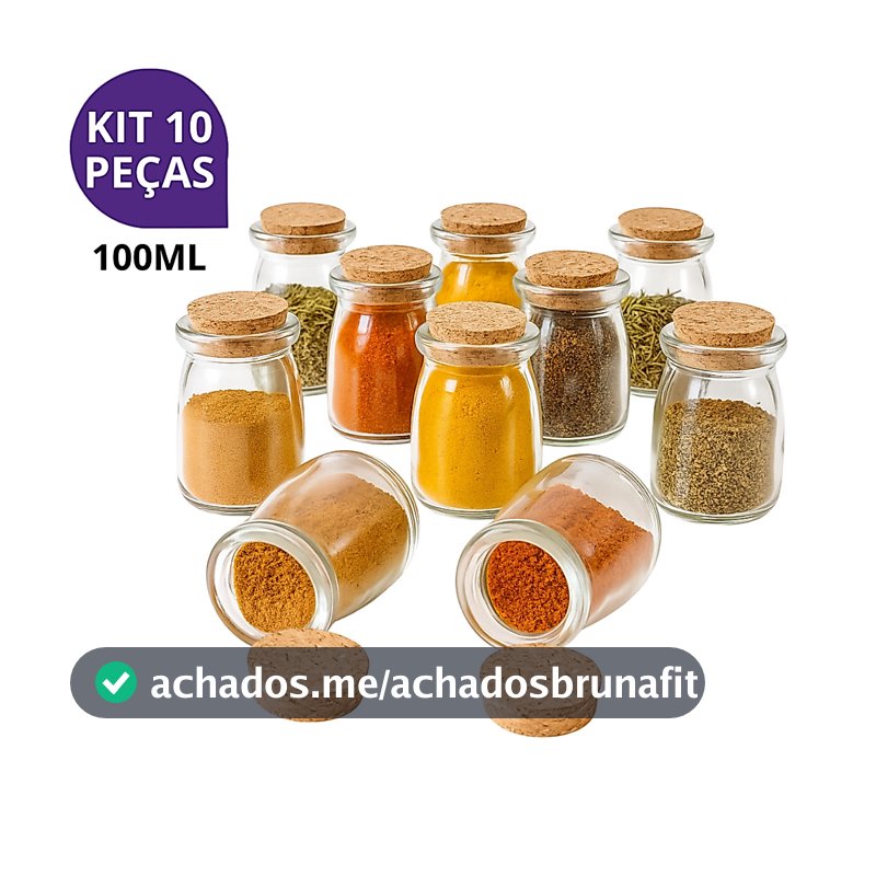 Kit 6/10 Potes de Vidro 100ml para Temperos – Organizador Prático, Durável e Ideal para sua Cozinha