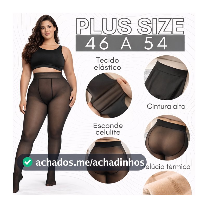 Meia-Calça Térmica Translúcida Peluciada Feminina Alta Elasticidade Plus Size 3XL/4XL 44-50 Inverno Super Quente
