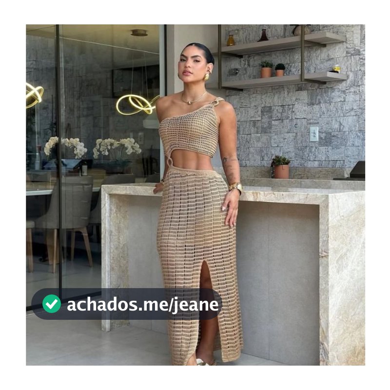 Vestido Elegante Crochê Ombro Único com Fenda.