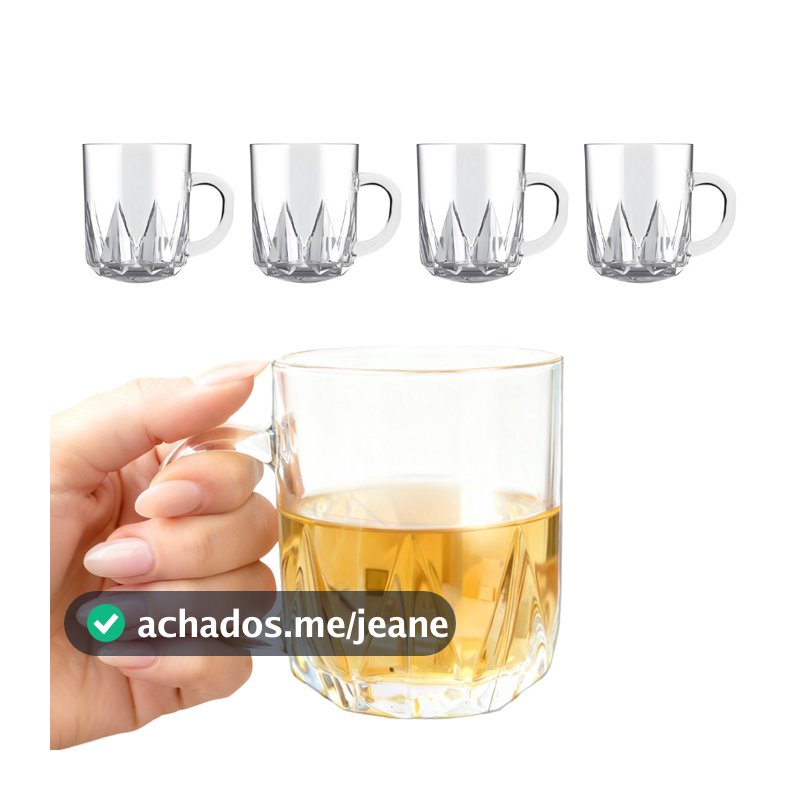 Kit 4 Caneca Xícara Copo De Vidro Transparente Café Chá Cappuccino Alça 250ml