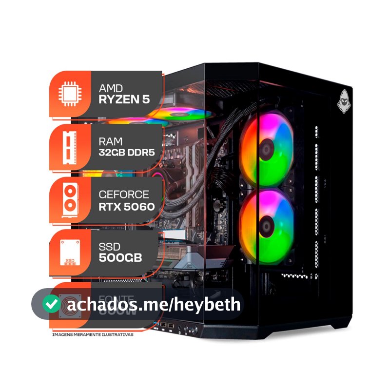 PC Gamer Titan Pro, AMD Ryzen 5 9600X, GeForce RTX 5060 8GB, 32GB DDR5, SSD 500GB, 600W 80 Plus