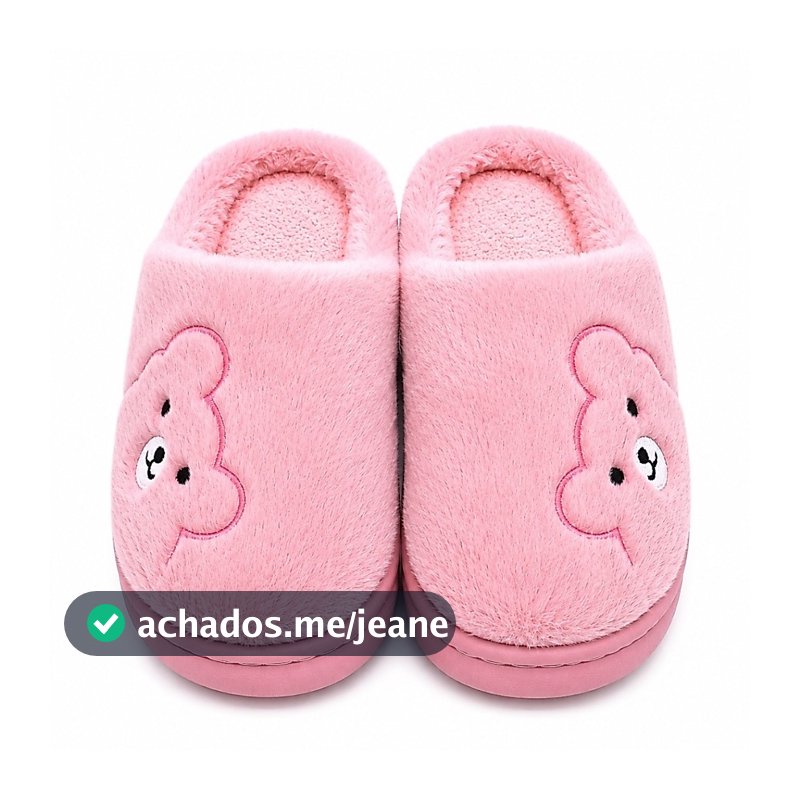 Pantufa de Ursinho Sola Borracha Colorida Conforto QF-127