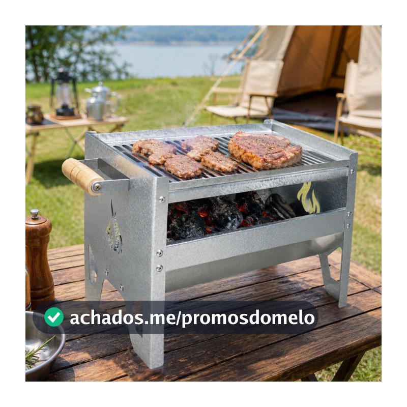 Churrasqueira Portátil Desmontável A Carvão Com Grelha Galvanizada Camping Praia Pesca Viagem