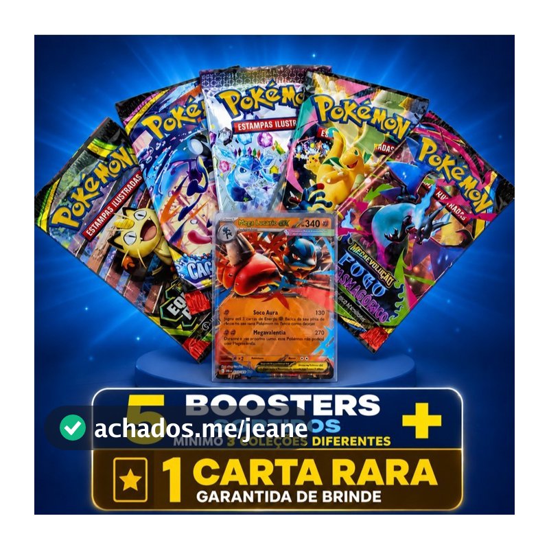 Kit 5 Boosters Pokémon TCG Sortidos + Carta Rara Brinde Garantida!