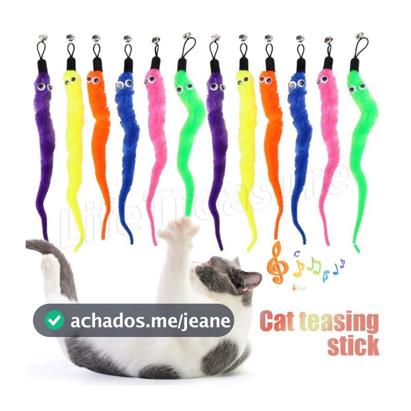 Cabeça De Substituição De Lagarta De 5 Peças-Brinquedos Interativos Para Gatos Com Sino-Substitua O Brinquedo De Pelúcia-Worms Provocando Bastão De Gato-Varinha De Olho Grande-Engraçado , Durável , Colorido-Suprimentos Animais De Estimação