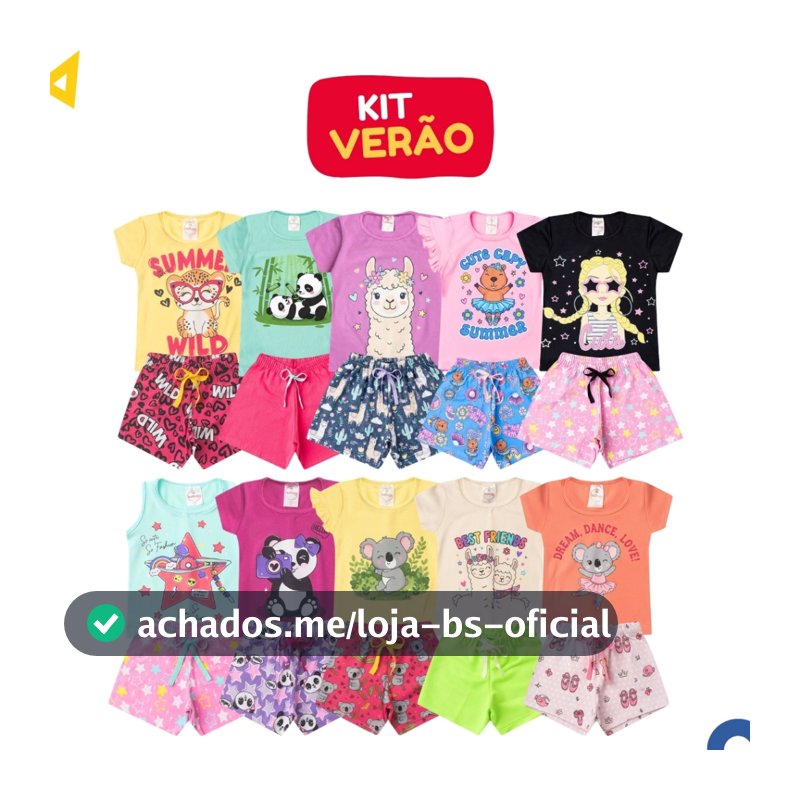 Kit 6 Peças Roupa Infantil Menina Conjunto Verão Algodão 3 Camisetas + 3 Shorts