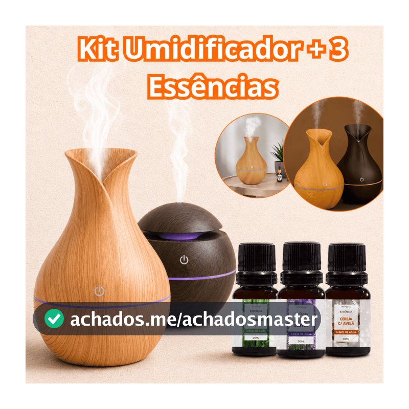 Kit Umidificador De Ar + 3 Essências 10ml | Difusor Aromatizador Vaso Escolha Seu Modelo Atomizador
